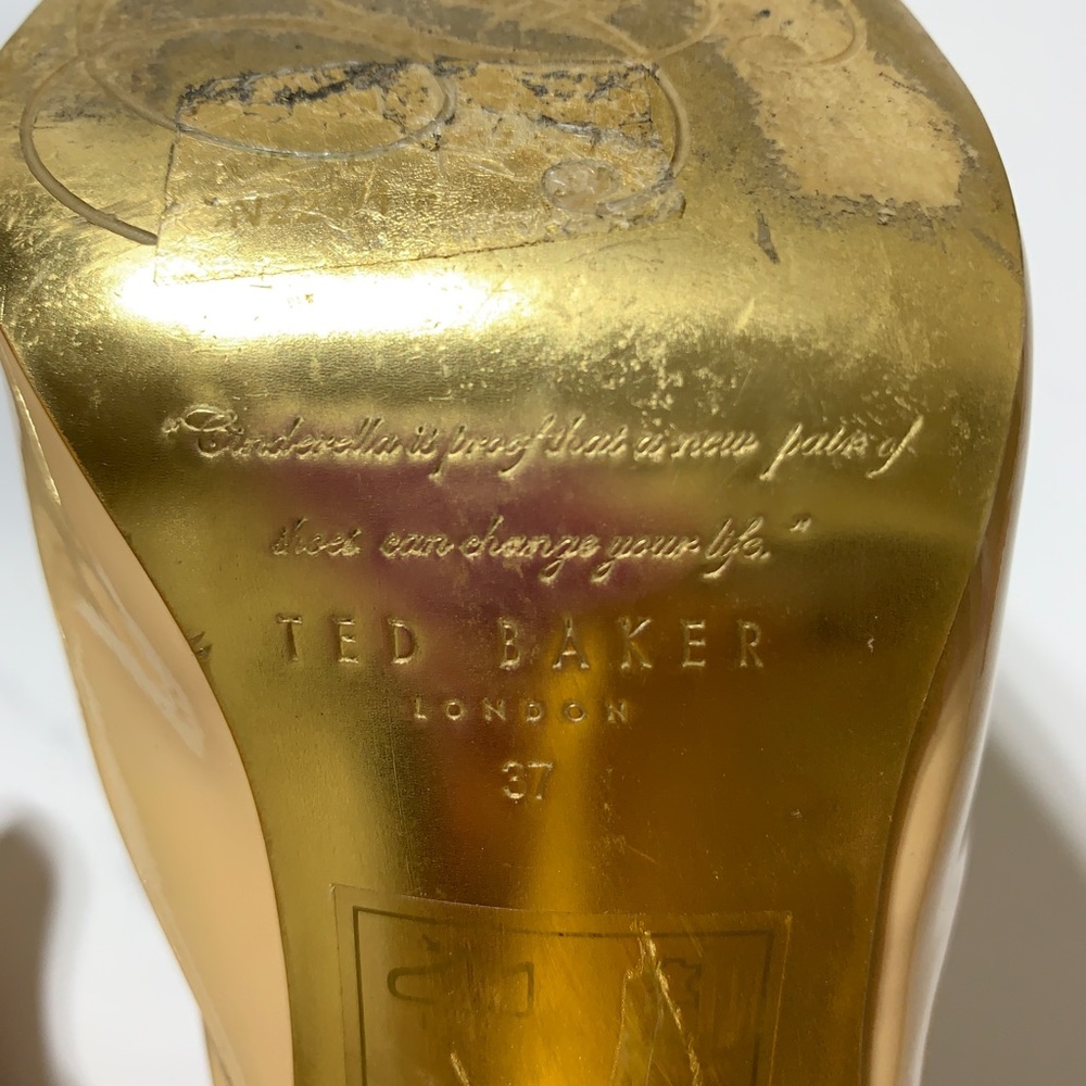 TED BAKER LONDON Wheat Patent Slip On Booties Rose Gold Heels Sz 37 - Picture 9 of 12